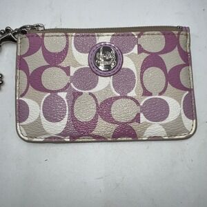 Coach ID Lanyard Card Case Coin Purse Wallet Key Chain Purple Signature